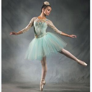 Nude and Aqua Blue/Green Lace Ballet Costume Clair de Lune